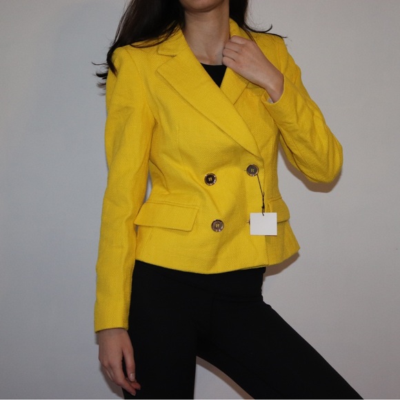 Zara | Yellow Textured Double Breasted Blazer Size Small - Picture 4 of 10